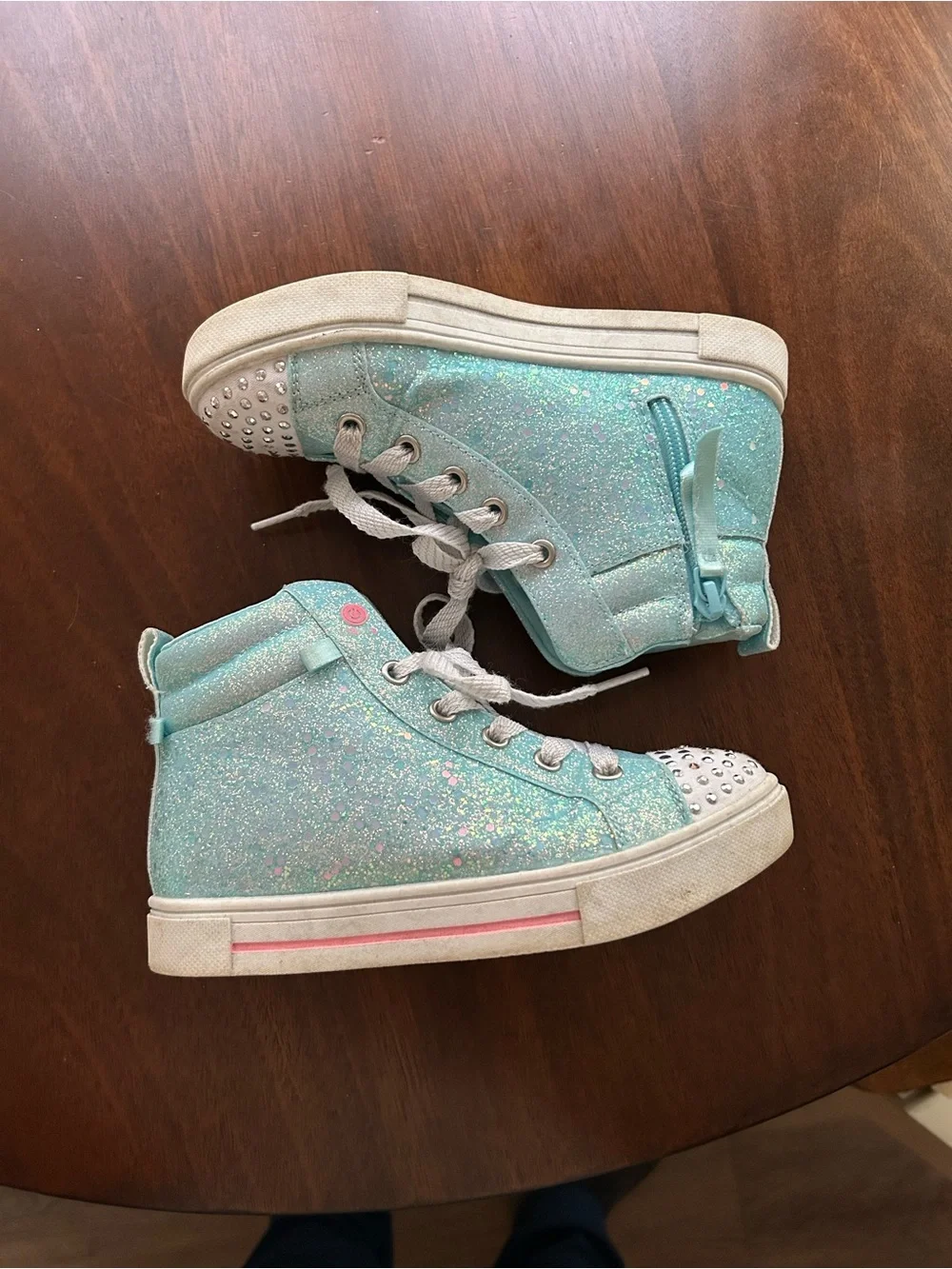 Skechers Twinkle Toe Teal High-Top Kids Sneakers with Rhinestone Light up Toes